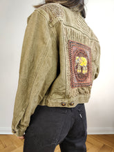 Load image into Gallery viewer, The Legatte Horse Embroidery Denim Jacket | Vintage elephant animal sequins beads embroidered patchwork brown beige jeans crop short women S-M

