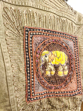 Load image into Gallery viewer, The Legatte Horse Embroidery Denim Jacket | Vintage elephant animal sequins beads embroidered patchwork brown beige jeans crop short women S-M
