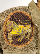 Load image into Gallery viewer, The Legatte Horse Embroidery Denim Jacket | Vintage elephant animal sequins beads embroidered patchwork brown beige jeans crop short women S-M
