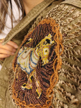 Load image into Gallery viewer, The Legatte Horse Embroidery Denim Jacket | Vintage elephant animal sequins beads embroidered patchwork brown beige jeans crop short women S-M
