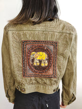 Load image into Gallery viewer, The Legatte Horse Embroidery Denim Jacket | Vintage elephant animal sequins beads embroidered patchwork brown beige jeans crop short women S-M
