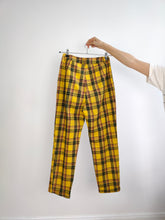Load image into Gallery viewer, The Yellow Tartan Check Pants | Vintage cotton blend plaid checker pattern high waist yellow long trouser S-M
