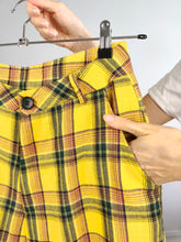 Load image into Gallery viewer, The Yellow Tartan Check Pants | Vintage cotton blend plaid checker pattern high waist yellow long trouser S-M
