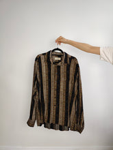 Load image into Gallery viewer, The Black Beige Stripe Pattern Shirt | Vintage King&#39;s Road viscose long sleeve abstract crazy print blouse unisex men 41/42 L
