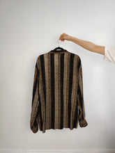 Load image into Gallery viewer, The Black Beige Stripe Pattern Shirt | Vintage King&#39;s Road viscose long sleeve abstract crazy print blouse unisex men 41/42 L
