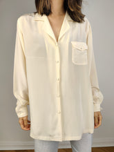 Load image into Gallery viewer, The Silk Cream Plain Long Sleeve Blouse | Vintage Karel 100% silk shirt women EU 40 M
