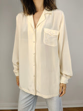 Load image into Gallery viewer, The Silk Cream Plain Long Sleeve Blouse | Vintage Karel 100% silk shirt women EU 40 M

