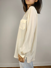 Load image into Gallery viewer, The Silk Cream Plain Long Sleeve Blouse | Vintage Karel 100% silk shirt women EU 40 M

