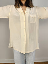Load image into Gallery viewer, The Silk Cream Plain Long Sleeve Blouse | Vintage Karel 100% silk shirt women EU 40 M
