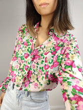 Load image into Gallery viewer, The Floral White Pink Cotton Blouse | Vintage Milano long sleeve flower print pattern shirt IT42 S
