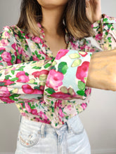 Load image into Gallery viewer, The Floral White Pink Cotton Blouse | Vintage Milano long sleeve flower print pattern shirt IT42 S
