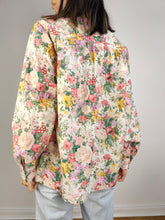 Load image into Gallery viewer, The Floral Cream Pink Cotton Blouse | Vintage Lu-Lu long sleeve flower print pattern shirt M
