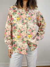 Lade das Bild in den Galerie-Viewer, Die florale cremerosa Baumwollbluse | Vintage Lu-Lu Langarm-Shirt mit Blumendruckmuster M
