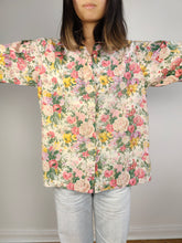Load image into Gallery viewer, The Floral Cream Pink Cotton Blouse | Vintage Lu-Lu long sleeve flower print pattern shirt M
