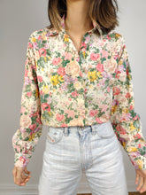 Load image into Gallery viewer, The Floral Cream Pink Cotton Blouse | Vintage Lu-Lu long sleeve flower print pattern shirt M
