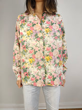 Load image into Gallery viewer, The Floral Cream Pink Cotton Blouse | Vintage Lu-Lu long sleeve flower print pattern shirt M
