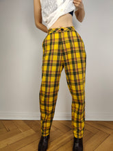 Load image into Gallery viewer, The Yellow Tartan Check Pants | Vintage cotton blend plaid checker pattern high waist yellow long trouser S-M

