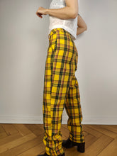 Load image into Gallery viewer, The Yellow Tartan Check Pants | Vintage cotton blend plaid checker pattern high waist yellow long trouser S-M
