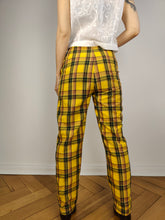 Load image into Gallery viewer, The Yellow Tartan Check Pants | Vintage cotton blend plaid checker pattern high waist yellow long trouser S-M
