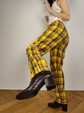 Load image into Gallery viewer, The Yellow Tartan Check Pants | Vintage cotton blend plaid checker pattern high waist yellow long trouser S-M
