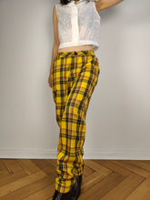 Load image into Gallery viewer, The Yellow Tartan Check Pants | Vintage cotton blend plaid checker pattern high waist yellow long trouser S-M
