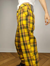 Load image into Gallery viewer, The Yellow Tartan Check Pants | Vintage cotton blend plaid checker pattern high waist yellow long trouser S-M
