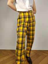 Load image into Gallery viewer, The Yellow Tartan Check Pants | Vintage cotton blend plaid checker pattern high waist yellow long trouser S-M
