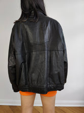 Load image into Gallery viewer, The Leather Bomber Black Jacket | Vintage 90s Otto Drescher women unisex men 52 M
