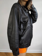 Load image into Gallery viewer, The Leather Bomber Black Jacket | Vintage 90s Otto Drescher women unisex men 52 M
