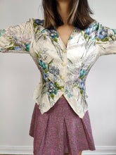 Load image into Gallery viewer, The Romantic White Floral Pattern Blouse | Vintage flower print feminine blouse fitted waist S
