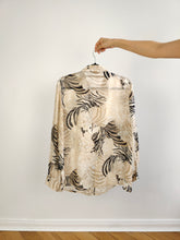 Load image into Gallery viewer, The Beige Cream Zebra Sheer Blouse | Vintage viscose see-through transparent stripe animal print pattern shirt M
