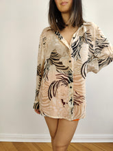 Load image into Gallery viewer, The Beige Cream Zebra Sheer Blouse | Vintage viscose see-through transparent stripe animal print pattern shirt M
