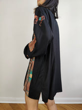 Load image into Gallery viewer, The Black Ethno Print Blouse | Vintage Divina Commedia blouse made in Italy viscose long sleeve shirt L
