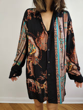 Load image into Gallery viewer, The Black Ethno Print Blouse | Vintage Divina Commedia blouse made in Italy viscose long sleeve shirt L
