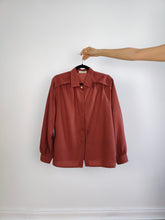 Lade das Bild in den Galerie-Viewer, Die rosige braune schlichte Bluse | Vintage großes Ärmel romantisches rosa lila Damenshirt M
