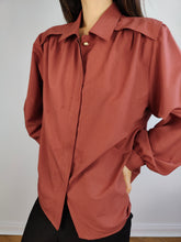 Load image into Gallery viewer, The Rosy Brown Plain Blouse | Vintage big sleeves romantic pink mauve women shirt M
