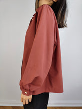 Lade das Bild in den Galerie-Viewer, Die rosige braune schlichte Bluse | Vintage großes Ärmel romantisches rosa lila Damenshirt M
