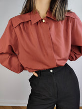 Load image into Gallery viewer, The Rosy Brown Plain Blouse | Vintage big sleeves romantic pink mauve women shirt M
