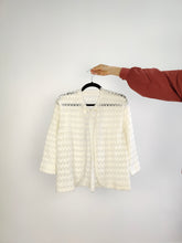 Load image into Gallery viewer, The Crochet Open Knit White Cardigan | Vintage 3/4 bell sleeve bow tie knitted top S
