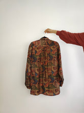 Load image into Gallery viewer, The Silk Brown Orange Art Pattern Shirt | Vintage 90s pure silk long sleeve crazy abstract print unisex men M
