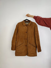 Load image into Gallery viewer, Vintage genuine leather tan brown quilted coat jacket fall winter lined women S-M
