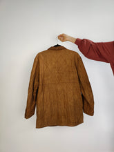 Load image into Gallery viewer, Vintage genuine leather tan brown quilted coat jacket fall winter lined women S-M
