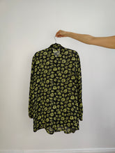 Load image into Gallery viewer, The Black Green Sheer Floral Blouse | Vintage see-through transparent flower print pattern long shirt M-L
