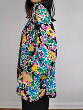 Load image into Gallery viewer, The Silk Black Floral Light Blazer Jacket | Vintage blouse flower print pattern cardigan M
