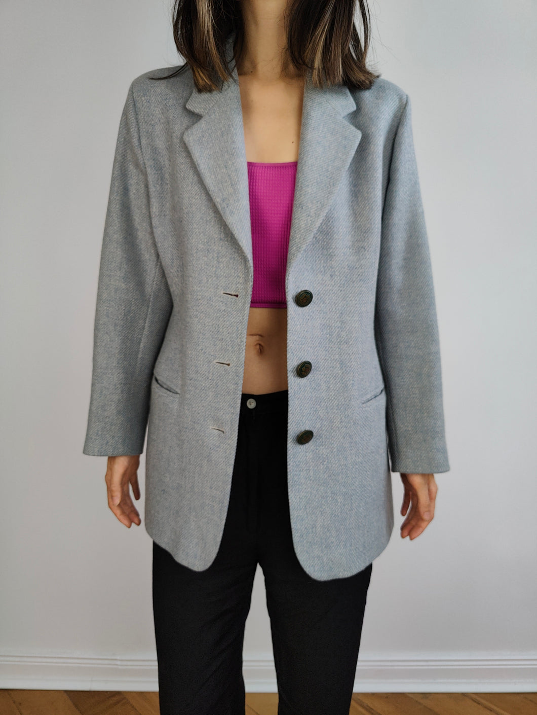 The Etienne Aigner Wool Blue Blazer | Vintage designer 100% virgin wool jacket women DE38 EU S