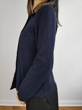Load image into Gallery viewer, The Calvin Klein Wool Blue Cardigan | Vintage designer CK utility knit knitted navy wool blend shirt jacket S
