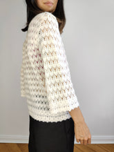 Load image into Gallery viewer, The Crochet Open Knit White Cardigan | Vintage 3/4 bell sleeve bow tie knitted top S
