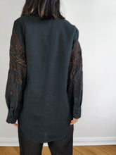 Load image into Gallery viewer, The Class Roberto Cavalli Linen Embroidery Shirt | Vintage designer brown ethno embroidered long sleeve shirt D M-L
