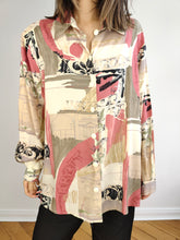 Load image into Gallery viewer, The Peach Cream Pattern Blouse | Vintage viscose pink white print shirt women M
