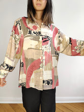 Load image into Gallery viewer, The Peach Cream Pattern Blouse | Vintage viscose pink white print shirt women M
